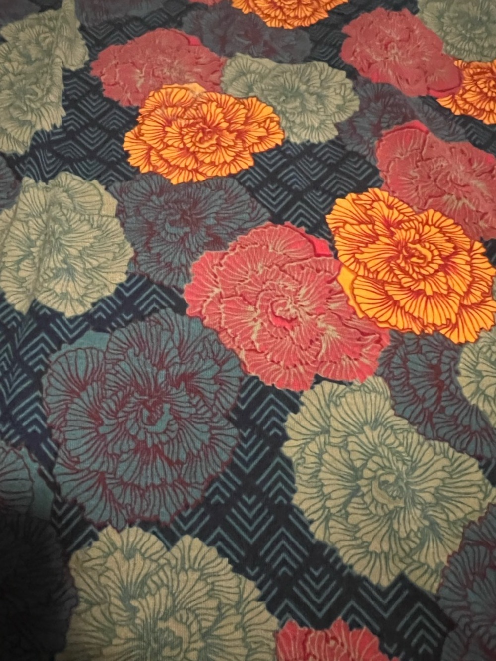 LuLaRoe IRMA Navy Tunic with Pink, Mustard & Teal Floral Print - Picture 4 of 6